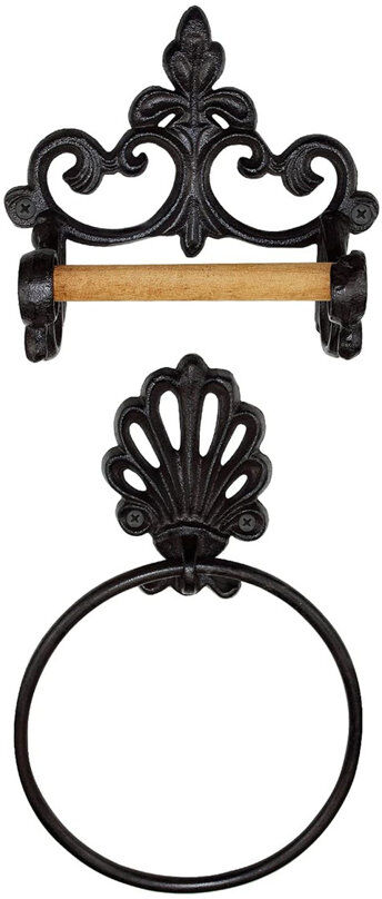 Lark Manor Industrial Cast Iron Toilet Paper Holder And Towel Holder,Vintage Design,Black