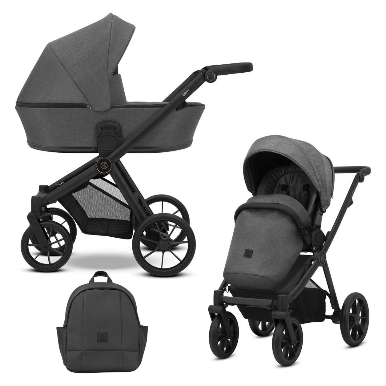 Kunert 2in1 BRAV Kinderwagen in Anthrazit mit schwarzem Rahmen, Gelrädern und modernem Design (65280371)