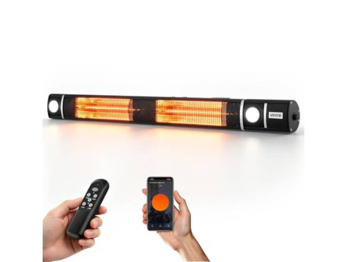 VEVOR Radiateur Infrarouge 3000 W\, Chauffage Extérieur avec Commande WiFi Télécommande et Interrupteur Mécanique\, pour Terrasse\, Jardin\, Balcon\, 3 Niveaux de Chauffage\, IP55\, en Alliage d'Alu\, Noir
