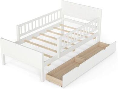 Costway Twin Size Bed Frame with Detachable Guardrails White
