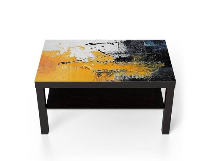 DEQORI Glastisch schwarz groß 90x50 cm Motiv Gelbschwarze Lebendigkeit ausgefallener Beistelltisch aus Glas Hochglanz Couchtisch fürs Wohnzimmer moderner Couch Tisch mit Design