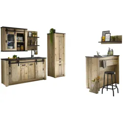 KÜCHEN-SET Used Wood hell, anthrazit, Küchenschrank Set 6-teilig mit Theke