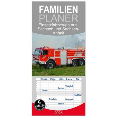 Familienplaner 2026 - Einsatzfahrzeuge aus Sachsen und Sachsen-Anhalt mit 5 Spalten (Wandkalender, 21 x 45 cm) CALVENDO