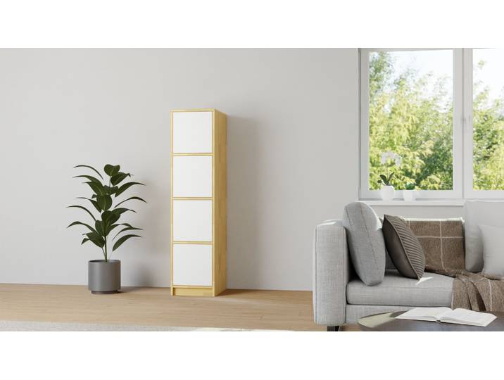 50 cm tiefes Regal mit weißen Türen Buche Natur geölt