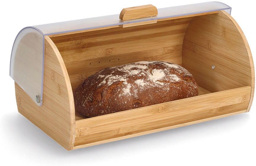 Brotkasten ZELLER PRESENT, transparent, B:25cm H:19cm L:39cm, Bambus, Lebensmittelaufbewahrungsbehälter, Brotkasten, integrierte Klappfunktion transparent B/H/L: 25cm x 19cm x 39cm