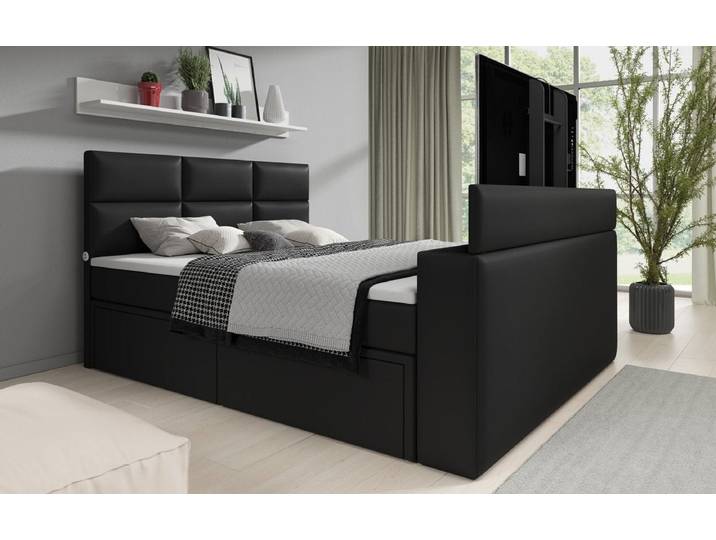 Boxspringbett Citaro mit TV Lift, USB und Stauraum - 180x200 - Beige - H4 (100kg+) - Luxusbetten24