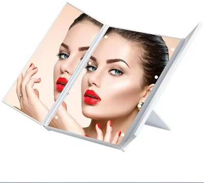 Fusion Finds Portable LED Makeup Mirror Tri Fold Travel Vanity Mirror With Adjustable Stand & Light white