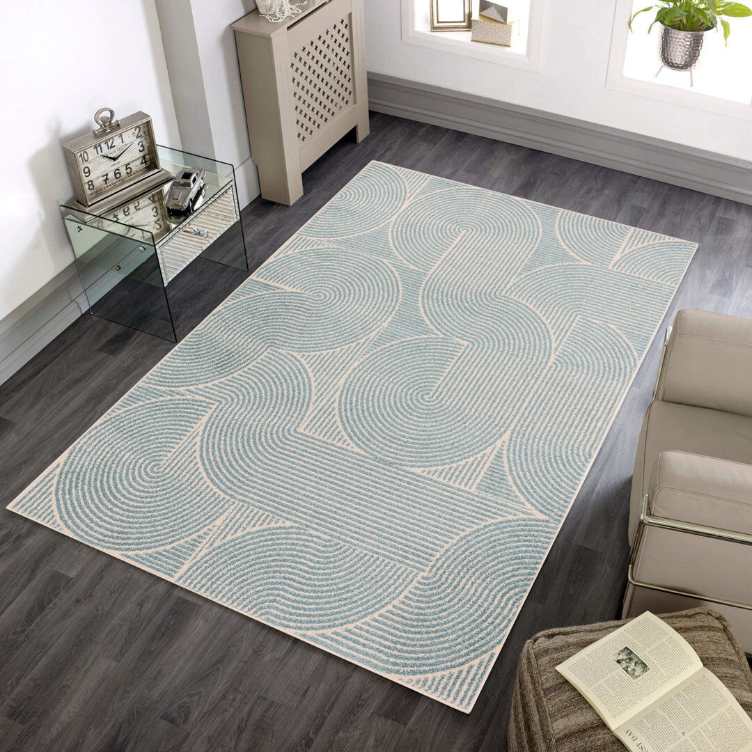 Isabelline Briscoe Blue Geometric Area Rug Blue Rectangle 200 x 290cm