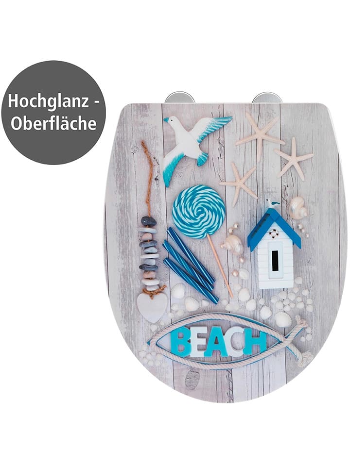 Wenko Absenkautomatik-WC-Sitz "Beach" in Grau/ Blau - onesize