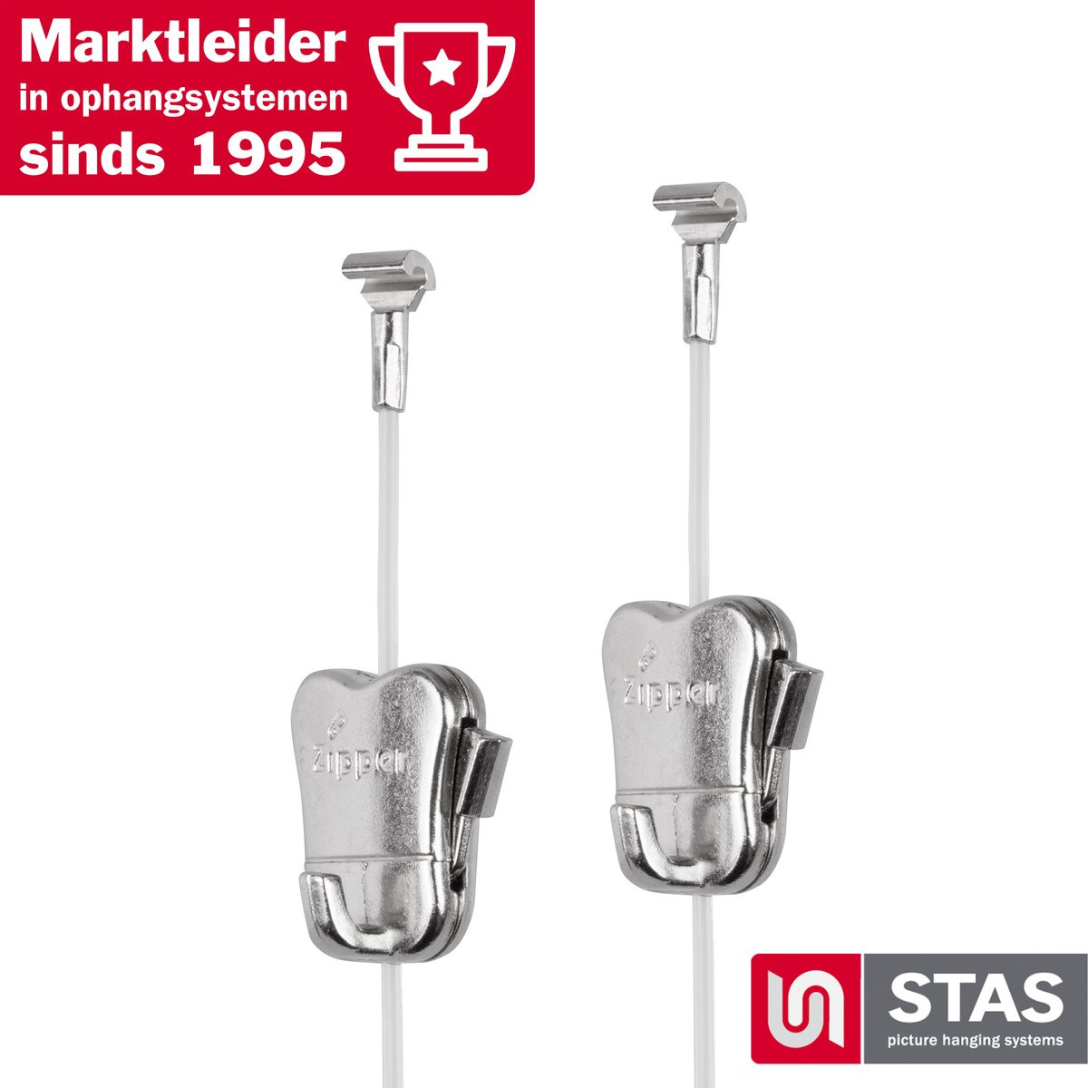 STAS Ophangsysteem Cobra met Perlon Koord en Zipper - Ophangsysteem voor schilderijen, fotolijsten en posters - 150 cm