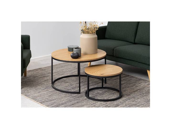 Couchtischset SENEZ Typ B 2-teilig Ø 80cm Schwarz/Braun/Wildeiche Dekor
