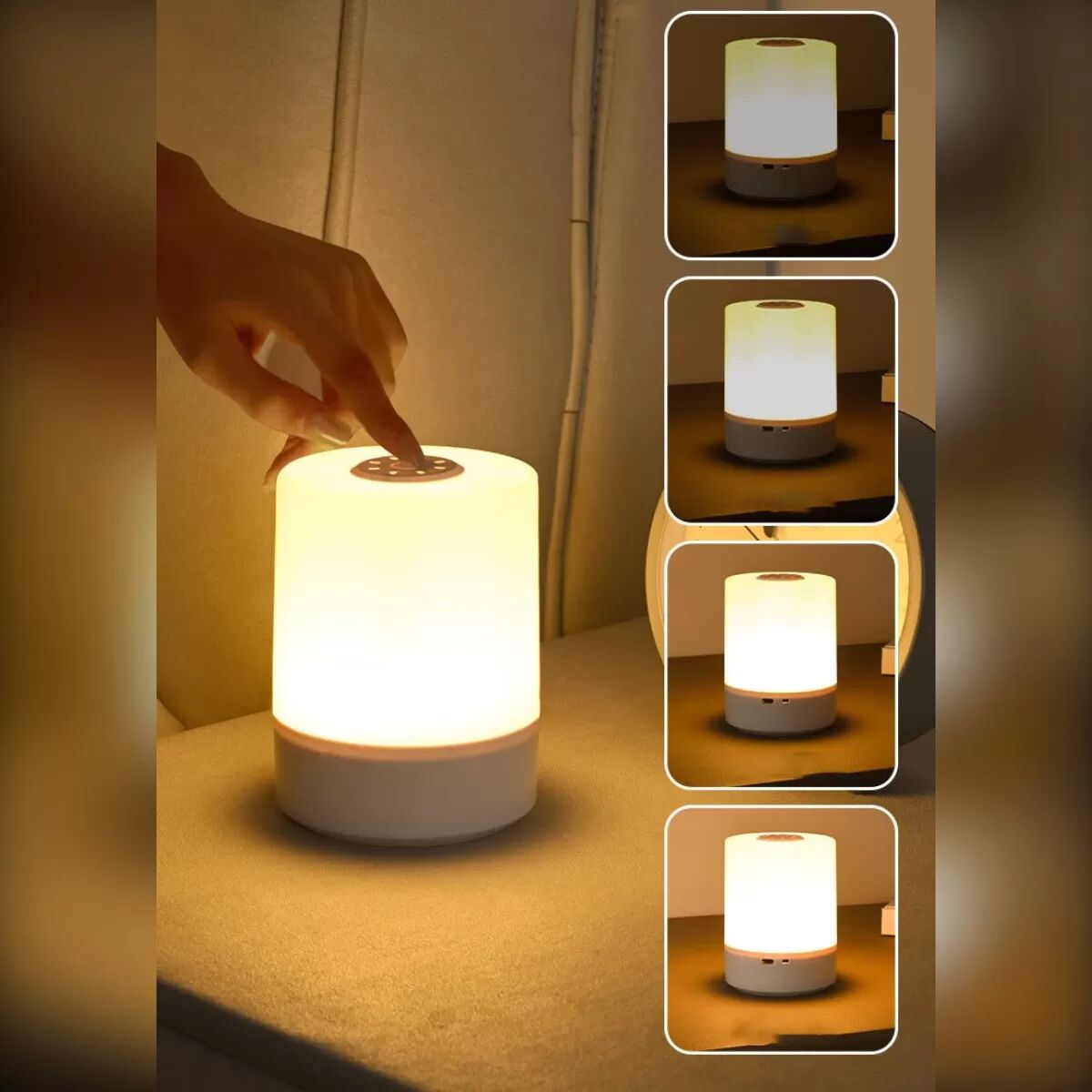 INF Nachttischlampe mit Touch-Steuerung – 3 Farbtemperaturen, stufenlos dimmbar, Netzbetrieb, augenschonendes Licht, 360°