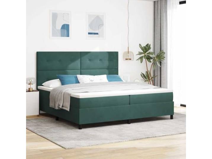 LED Beleuchtung Boxspringbett Modernes Design Dunkelgrün 200x200 cm LED Boxspringbett mit Matratze Dunkelgrün 200x200 cm Stoff King Size mit RGB LED Kopfteil verstellbar