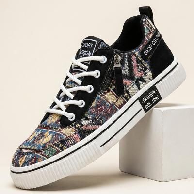 LightInthebox Men's Blue Pattern High Top Sneakers, Lace-Up Street Casual Style for Young Men, Campus, Skateboarding, Travel and Weekend Wear