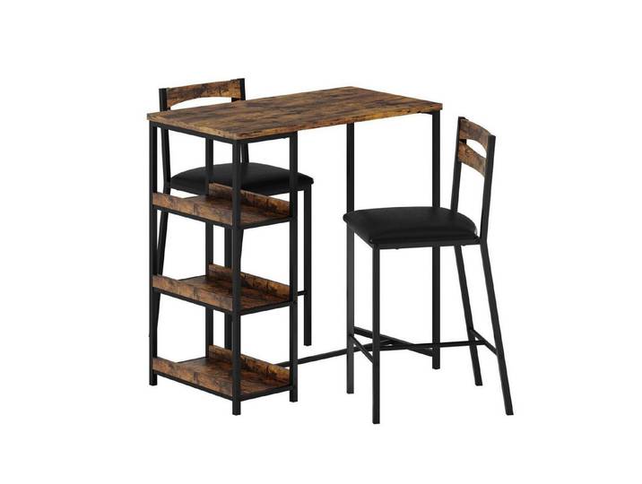 LuxusKollektion Essgruppe 3tlg Esszimmer Set, Tisch mit Ablage, 2 Hocker