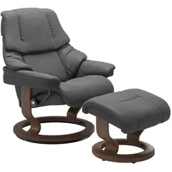 Stressless Sessel mit Hocker Reno Classic Leder Grau Batick Grey M (Medium)