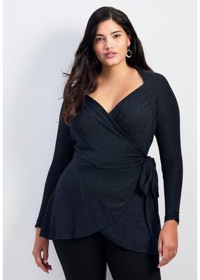 Plus Size Women's Glamour Sparkle Wrap Top by Avenue in Midnight (Size 30/32)