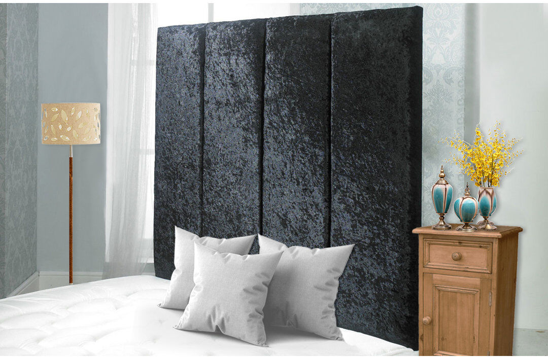 Mercer41 Upholstered Headboard Black Velvet Small Double (4')