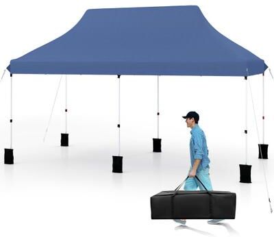 Costway 10 X 20 FT Pop up Canopy Tent Foldable Portable Outdoor Gazebo with Carry Bag-Blue