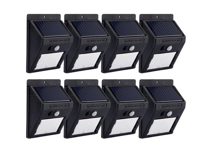 8er-Set Solar-LED-Wandleuchte mit Bewegungsmelder, 20 SMD LEDs