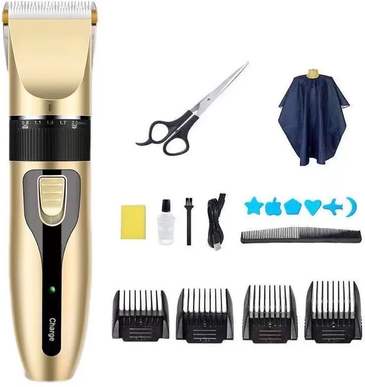 INF Wiederaufladbares Haarschneideset mit Umhang, Schere und Styling-Vorlagen Gold