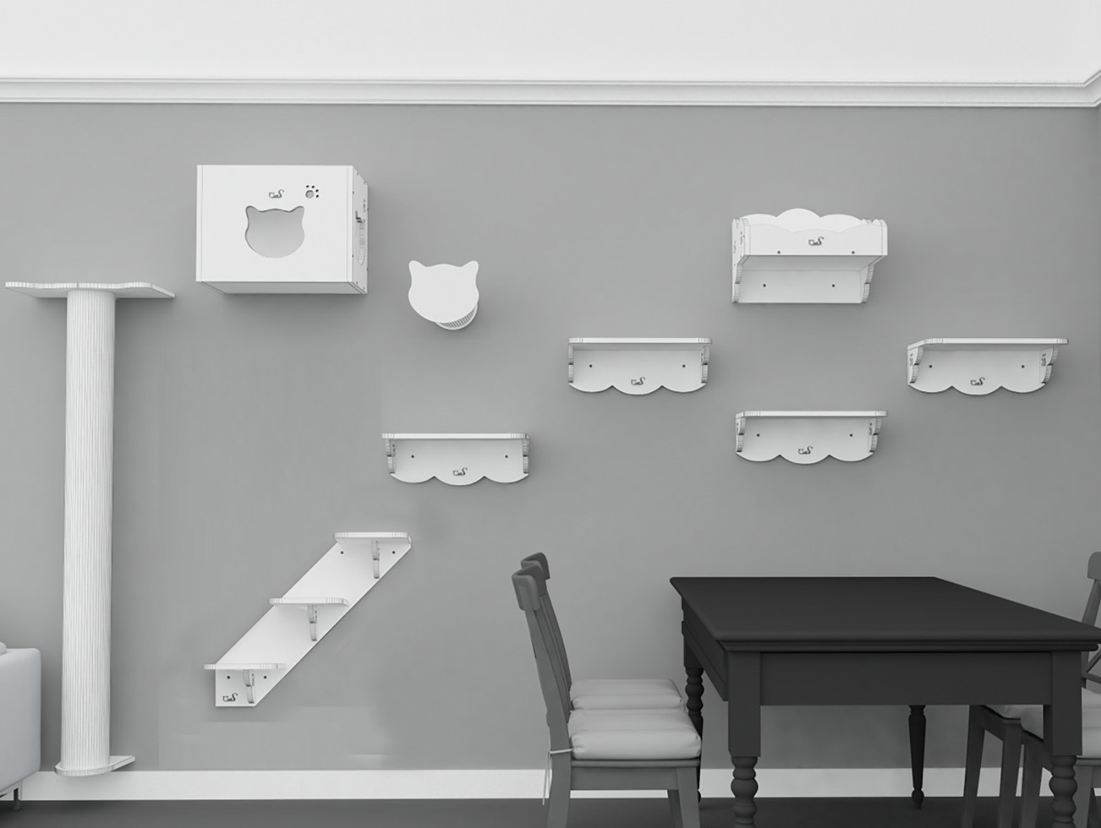 CatS Design Katzen Kletterwand Set xxl große Katzen stabil 9 Teilig Wandkratzbaum E1