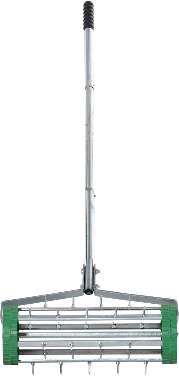 Gazonbeluchter Prikrol met verstelbare steel en stalen pinnen - Groen-Zilver - B/D/H: 139 x 43,5 x 15 cm
