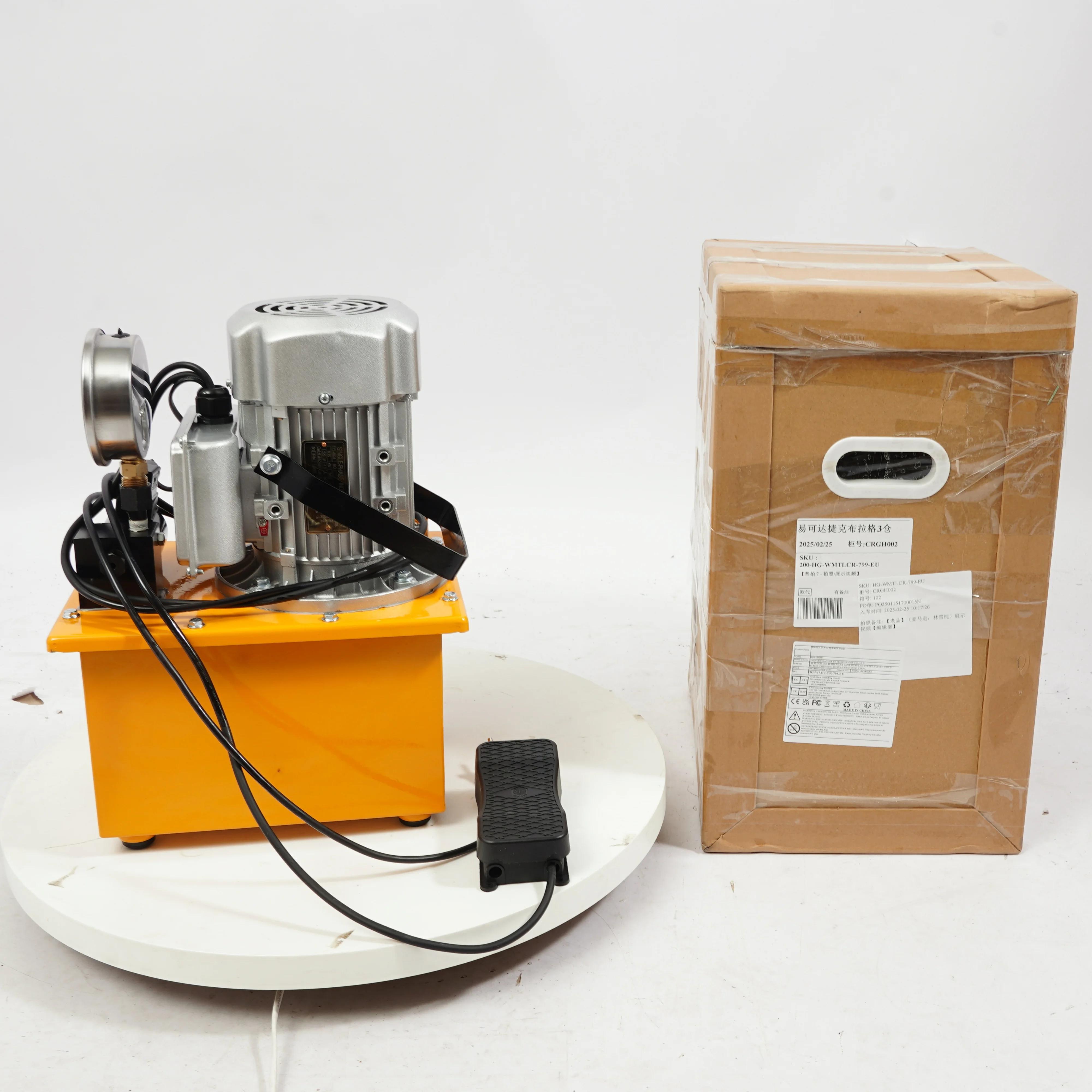 Elektrische Hydraulikpumpe - Einfachwirkend - 750 W - 2-70 MPa (10000 psi) - 7 L Tank - 220 V - Handventil & Fußpedal - Gelb