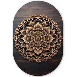WANDBILD Mandala - Holz - Blumen - Braun Deko Groß 80x120 cm