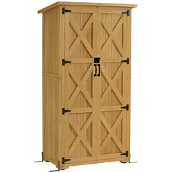 M MCombo Gartenschrank Holz, Gartenhaus Klein Wetterfest, Outdoor Gerätehaus Geräteschuppen, für Außenbereich Balkon Terrasse, 90×55×169cm, 0878