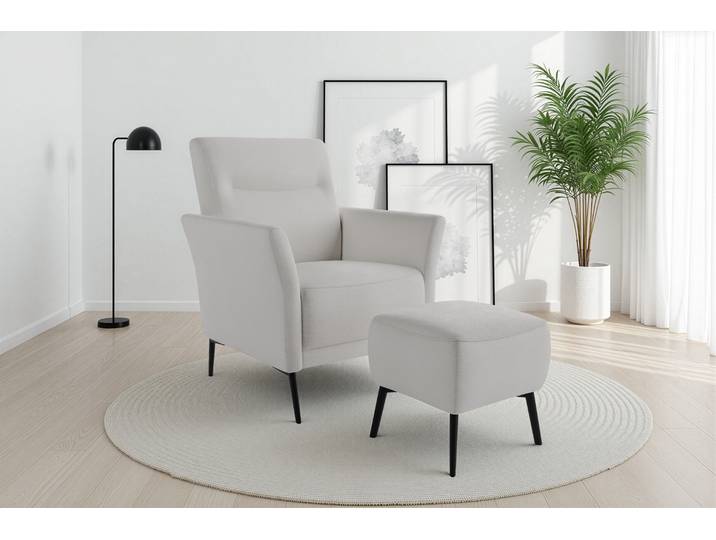Sessel SIT & MORE Talvi , weiss (creme), B:76cm H:95cm T:83cm, 100% POLYESTER, Sessel, Sessel, 2-teiliges Set- Sessel mit Hocker