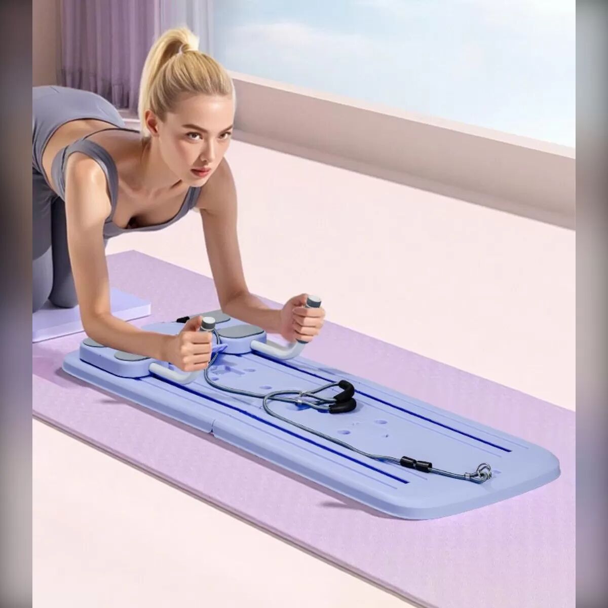 INF Entraîneur plancher pelvien et cuisses pour la maison - Appareil de jambes pliable avec poignée d'équilibre, pédales Violet
