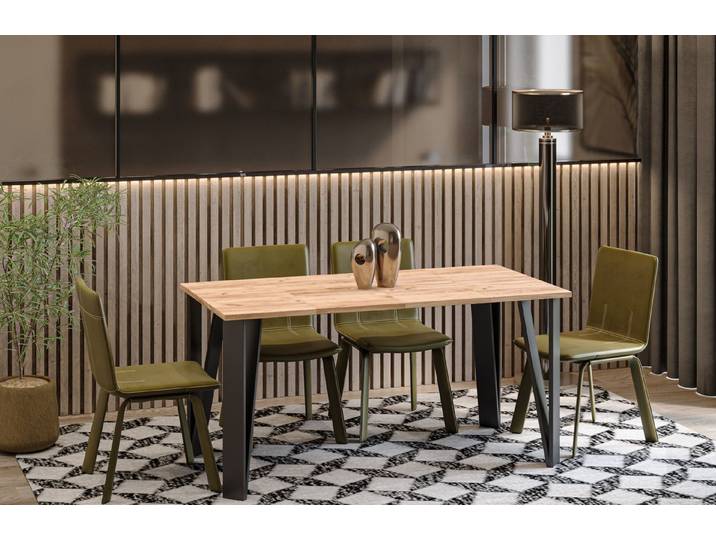 Endo-Moebel Esstisch Adeo schwarze Metallbeine Erweiterbar Küchentisch, 80x80cm erweiterbar 170cm Küchentisch Esszimmertisch Metall