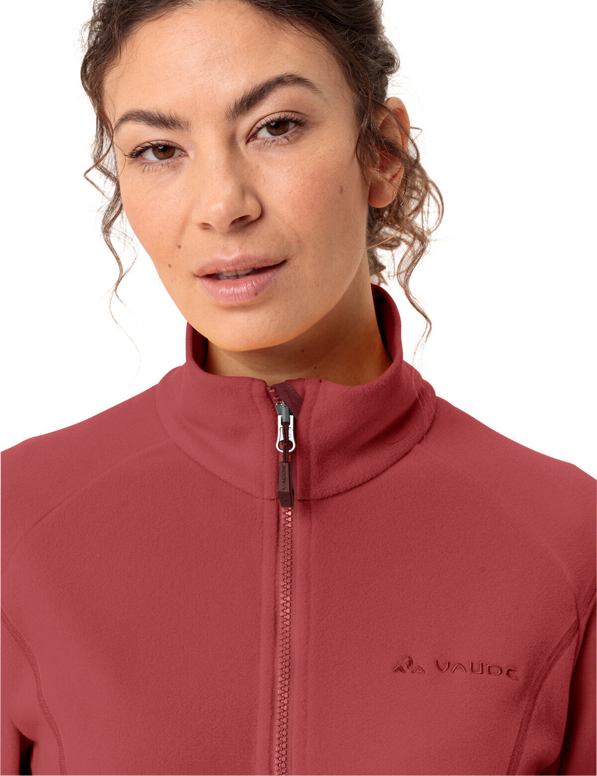Fleecepullover VAUDE "WOMEN'S ROSEMOOR FLEECE JACKET II", Damen, Gr. 34, rot (brick), Fleece, Obermaterial: 100% Polyester, ohne Ausschnitt, Bündchen, Sweatshirts Fleecepullover, hochschliessender Kragen, mit Reissverschluss brick 34