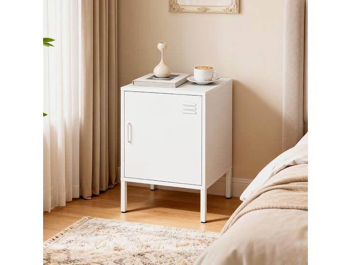 HOMCOM Table de Chevet Acier Blanc avec Étagère Réglable
