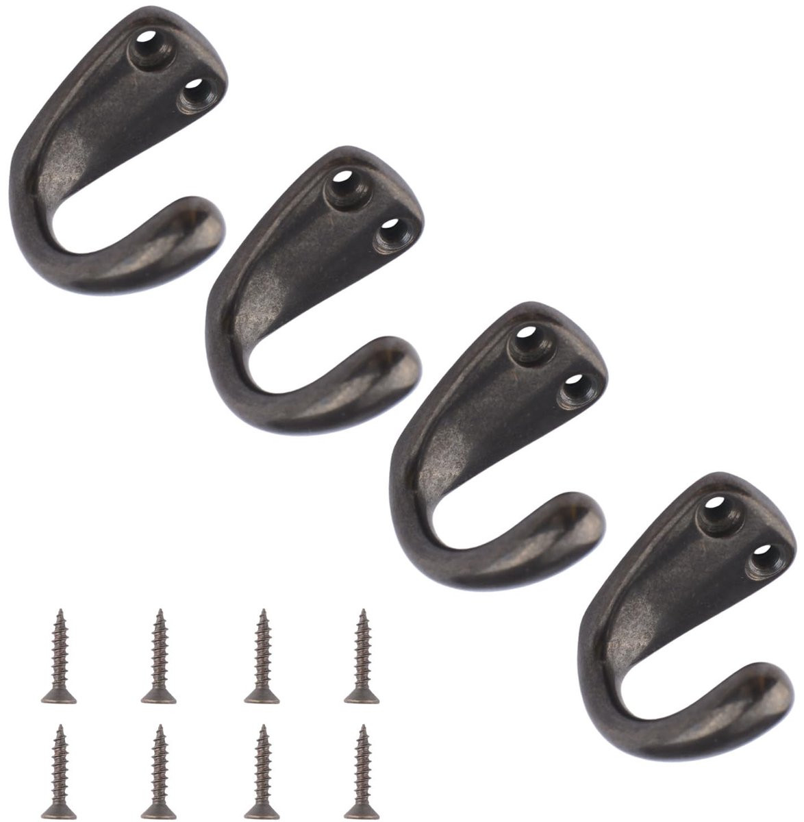 Dailygoods Wandhaak Antiek Messing - 4 Stuks - Enkele Prong Haken