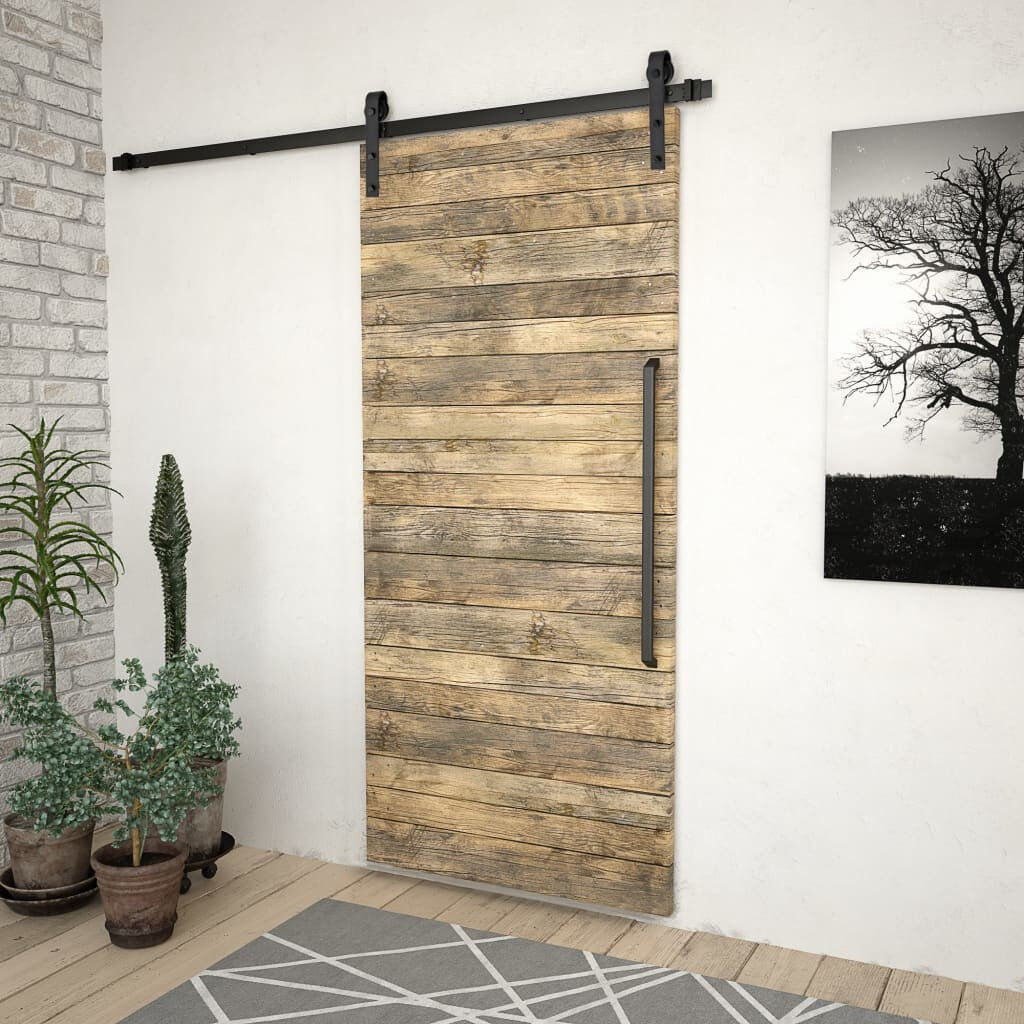 Symple Stuff Mizelle Sliding Single Door Barn Door Hardware Kit Black 200cm L