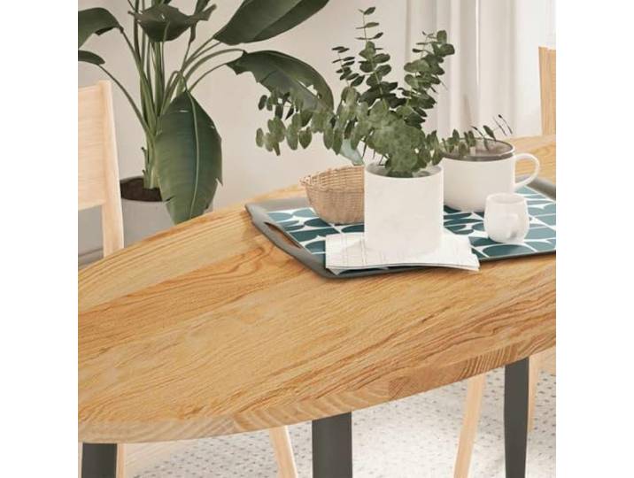 HEFZGDB Massivholz Eiche Tischplatte Hellbraun 140x60x2 cm Oval für Couchtisch Beistelltisch Stehtisch Robuste Tischplatte aus massivem Eichenholz mit natürlicher Maserung