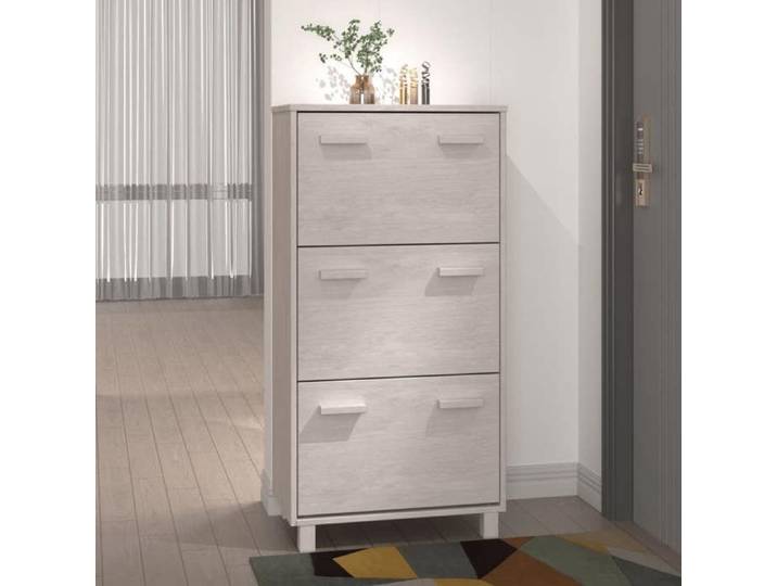 Armoire à chaussures - - HAMAR - Bois de pin massif - 3 tiroirs - Blanc