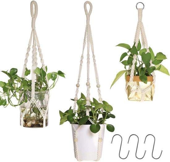 Unyqoos Set van 3 katoenen plantenhangers voor binnen en buiten