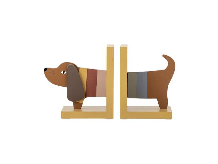 Lot de 2 serre-livres en bois FSC multicolore, forme chien, compa