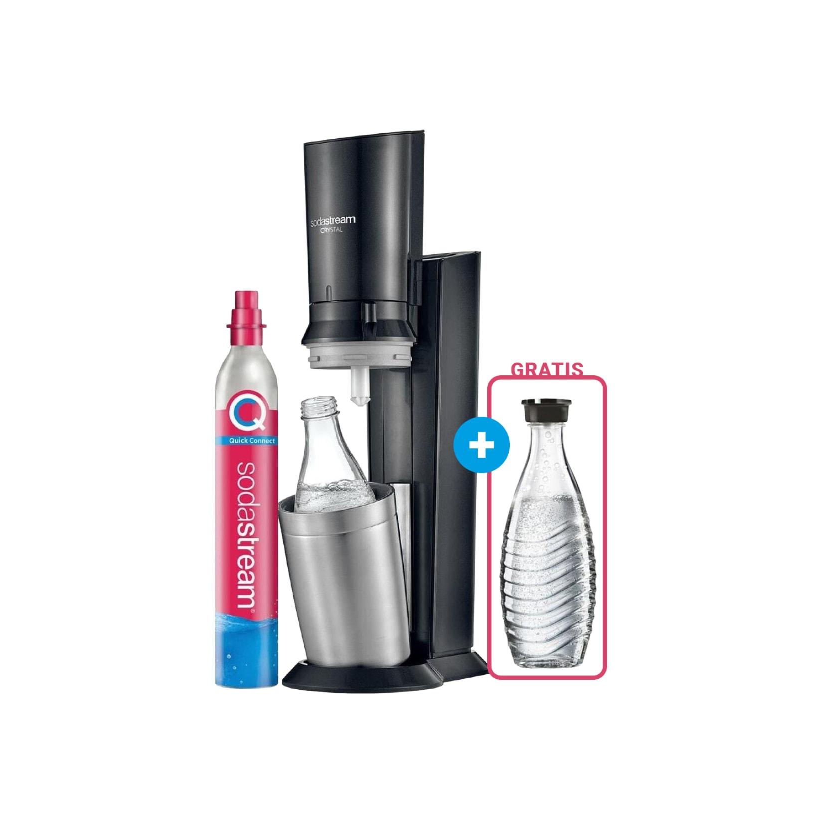 SodaStream Crystal 3.0 Titan Wassersprudler mit QC CO2-Zylinder und 1x Glaskaraffe + 1 GRATIS Glaskaraffe