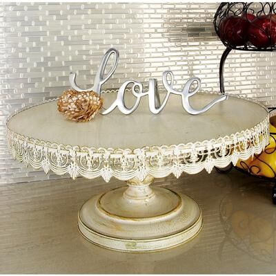 ARCILLA ELEMENTAL White Metal Cake Stand with Lace Inspired Edge