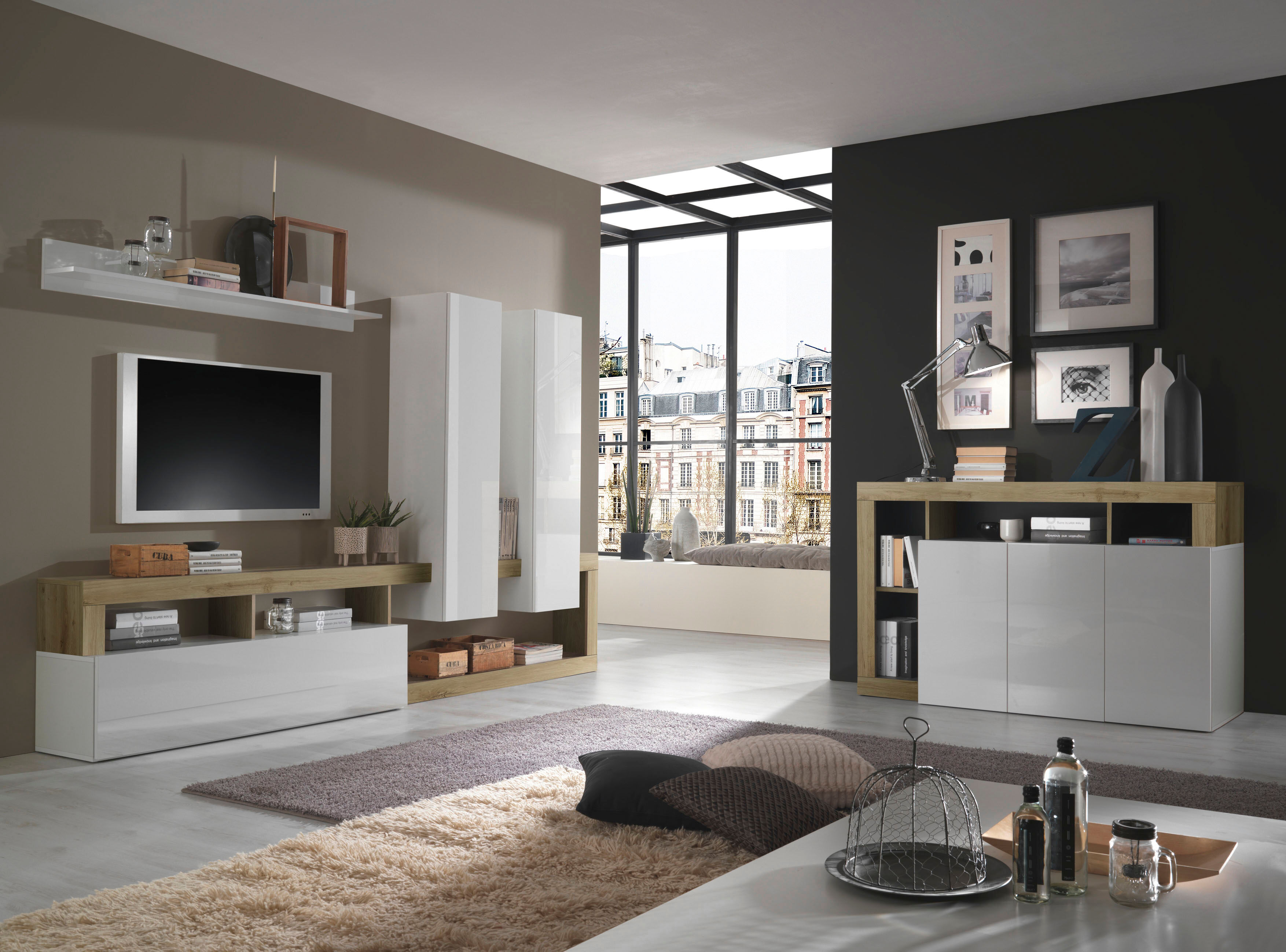 Wohnwand HOME AFFAIRE "Hamburg", weiß (weiß, cadiz), Kastenmöbel-Sets, Wohnwand