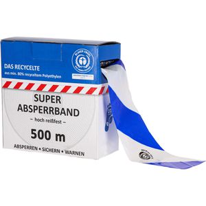 Kelmaplast Warnband Das Recycelte Absperrband, nicht klebend,blau / weiß schraffiert, 80mm x 500m