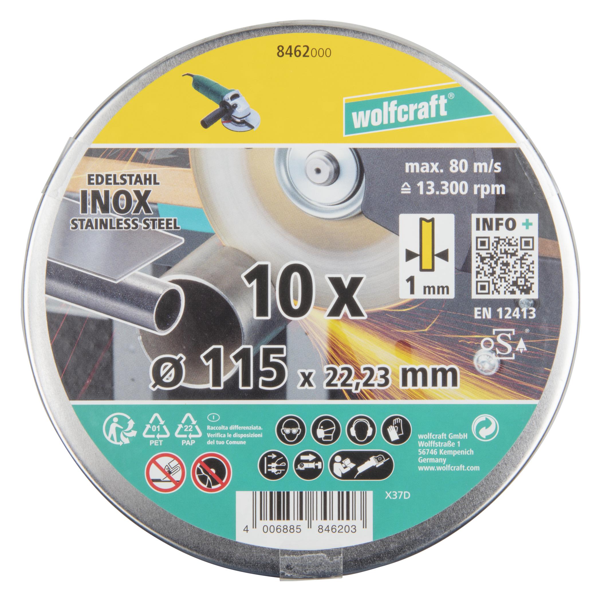 wolfcraft 10 Trennscheiben Inox ø115x1,0x22,2mmBox (8462000)