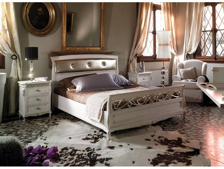 JVmoebel Bett Elegantes Bett in Weiß mit hochwertigen Holzfüßen aus Italien (1-tlg), Made in Italy