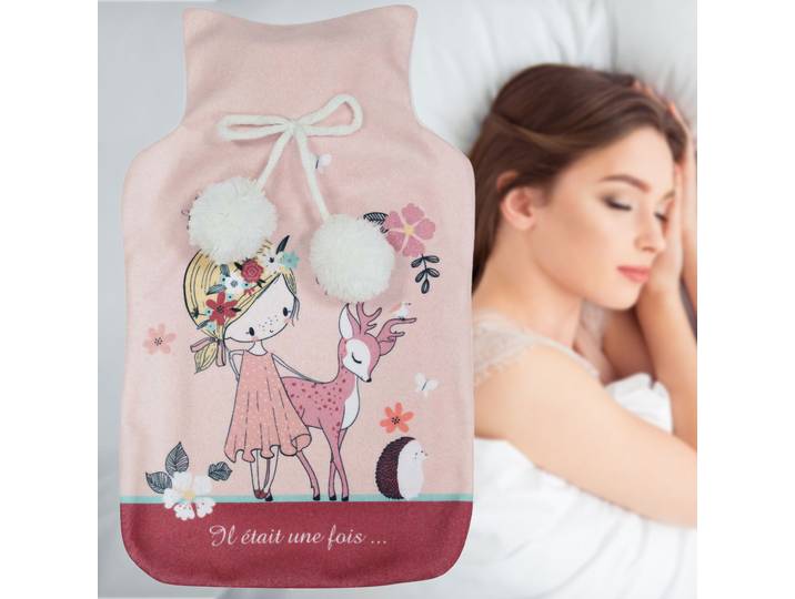 Wärmflasche, mit buntem Bambi-Bezug, Fleece, 21 x 34 cm