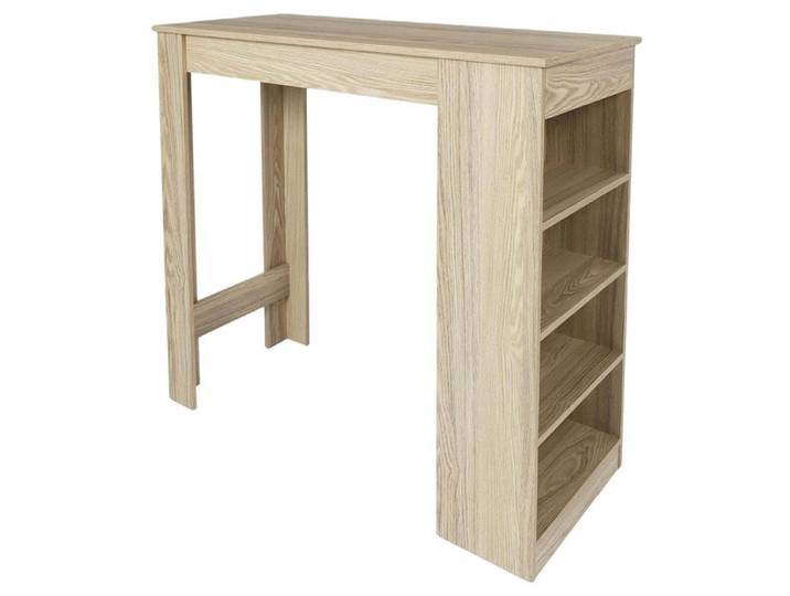 KANPE - Table de Bar Mange-Debout avec Etagères Aspect Bois