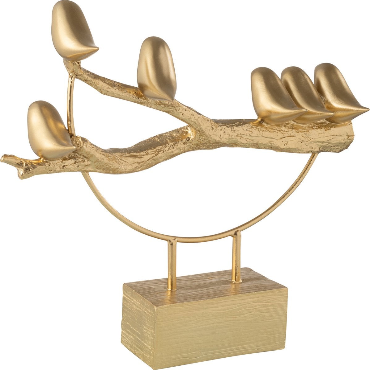 J-Line Decoratie Vogel op Tak - Goud - Polyresin en Metaal